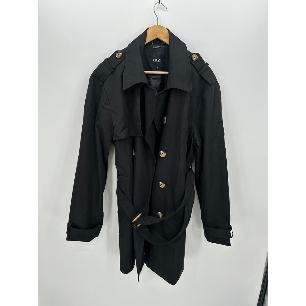 Orolay Womens Double-Breasted Trench Coat Size XL Black Belted Casual Outdoors‎